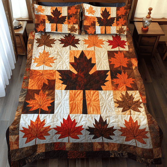 Maple Leaves Thanksgiving 3-Piece Quilted Bedding Set - Single (59" x 70")