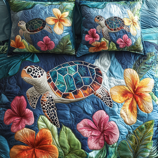 Marine Melody 3-Piece Quilted Bedding Set - Single (59" x 70")