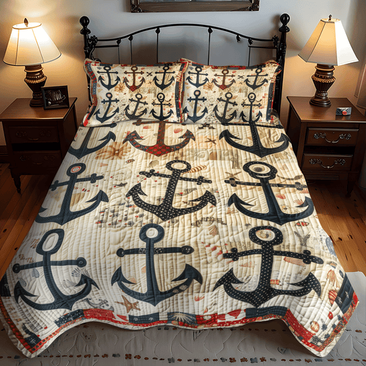 Maritime Anchors 3-Piece Quilted Bedding Set - Single (59" x 70")