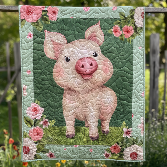 Meadow Breeze Pig Quilted Blanket - Throw (55" x 60")