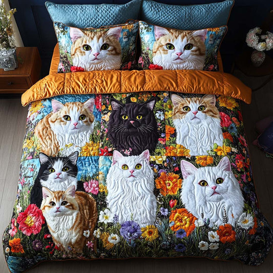 Mellow Cat Meadow 3-Piece Quilted Bedding Set - Single (59" x 70")