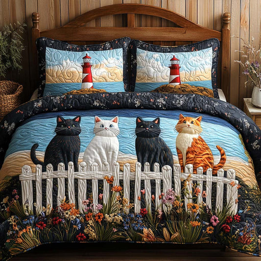 Meow Crew Comfort 3-Piece Quilted Bedding Set - Single (59" x 70")