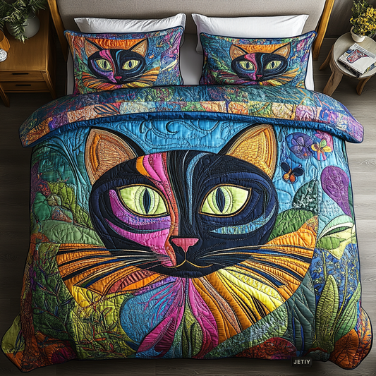 Meow Magic 3-Piece Quilted Bedding Set - Single (59" x 70")