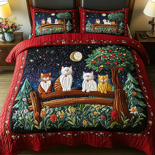Meow Magic 3-Piece Quilted Bedding Set - Single (59" x 70")
