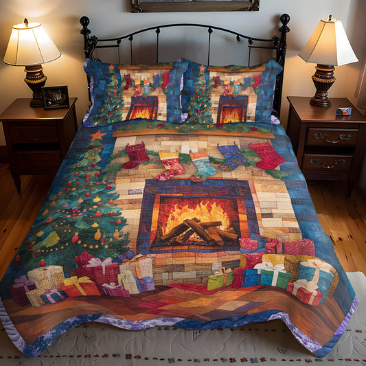 Meowy Christmas Joy 3-Piece Quilted Bedding Set - Single (59" x 70")
