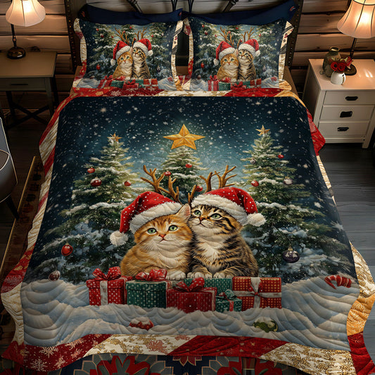 Meowy Festive 3-Piece Quilted Bedding Set - Single (59" x 70")