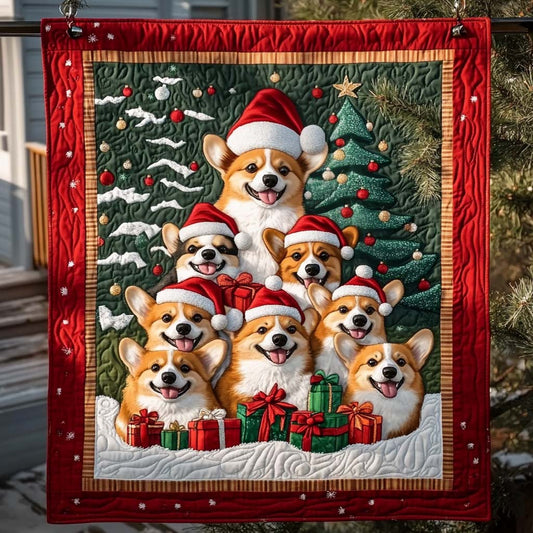 Merry Corgi Christmas Quilted Blanket - Throw (55" x 60")