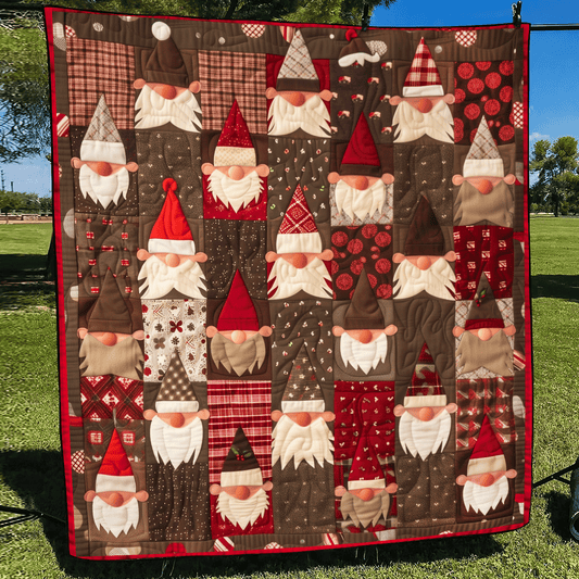 Merry Gnome Gatherings Quilted Blanket - Throw (55" x 60")