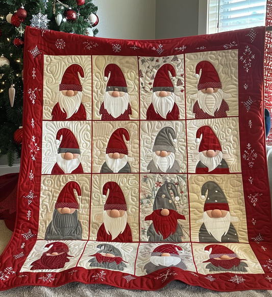 Merry Gnome Quilted Blanket - Throw (55" x 60")