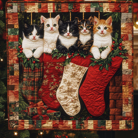 Merry Catmas Quilted Blanket - Throw (55" x 60")