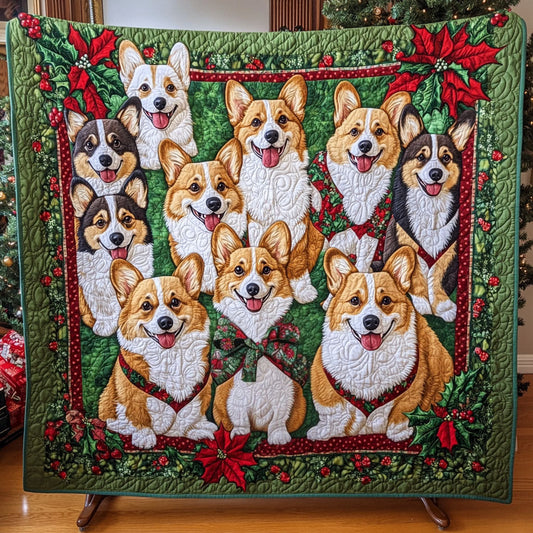 Merry Corgi Gathering Quilted Blanket - Throw (55" x 60")