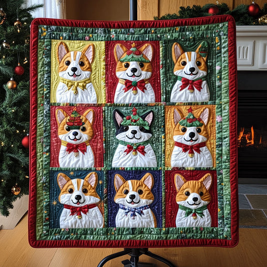 Merry Corgi Wonderland Quilted Blanket - Throw (55" x 60")