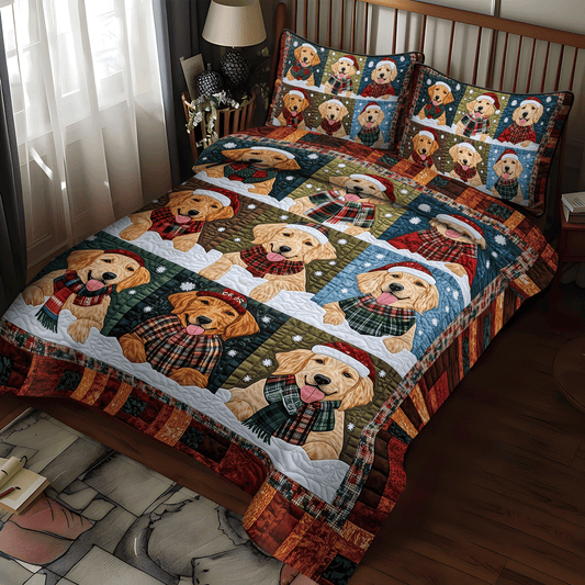 Merry Golden Paws 3-Piece Quilted Bedding Set - Single (59" x 70")