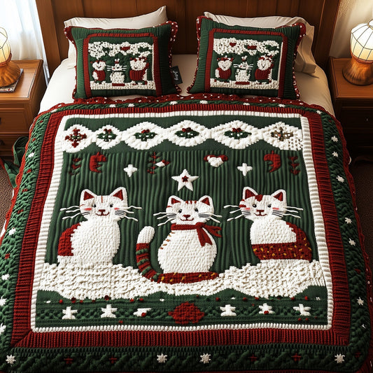 Merry Meow Moments 3-Piece Quilted Bedding Set - Single (59" x 70")
