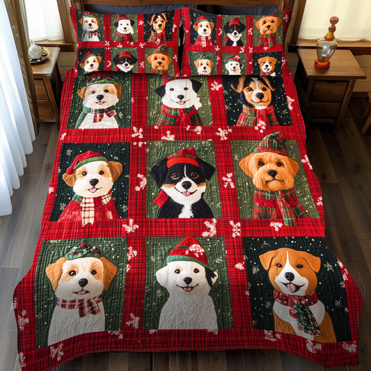 Merry Puppy Christmas 3-Piece Quilted Bedding Set - Single (59" x 70")