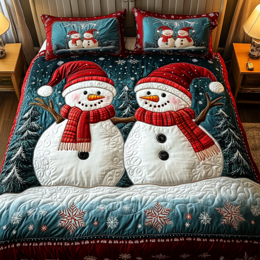 Merry Snowmen 3-Piece Quilted Bedding Set - Single (59" x 70")