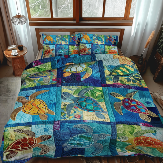 Mesmerizing Turtles 3-Piece Quilted Bedding Set - Single (59" x 70")