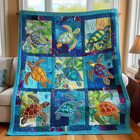Mesmerizing Turtles Quilted Blanket - Throw (55" x 60")