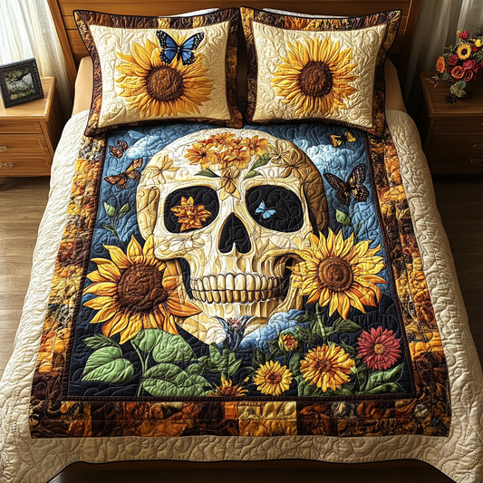 Mexican Skull Art 3-Piece Quilted Bedding Set - Single (59" x 70")