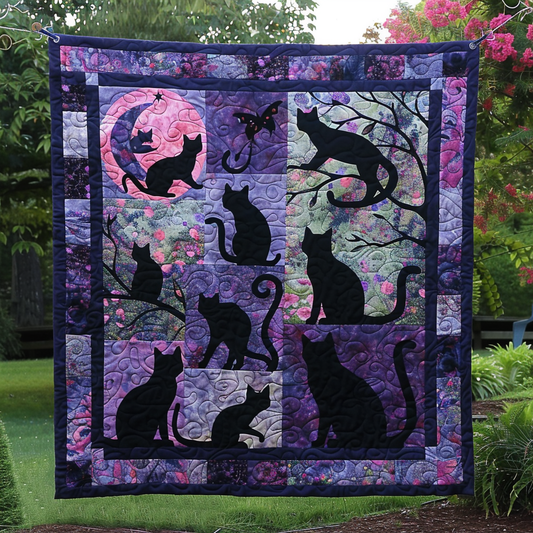 Midnight Garden Black Cats Quilted Blanket - Throw (55" x 60")