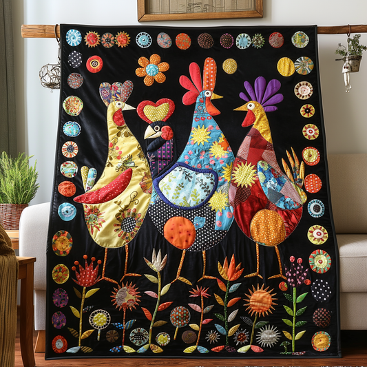 Midnight Garden Chicken Quilted Blanket - Throw (55" x 60")