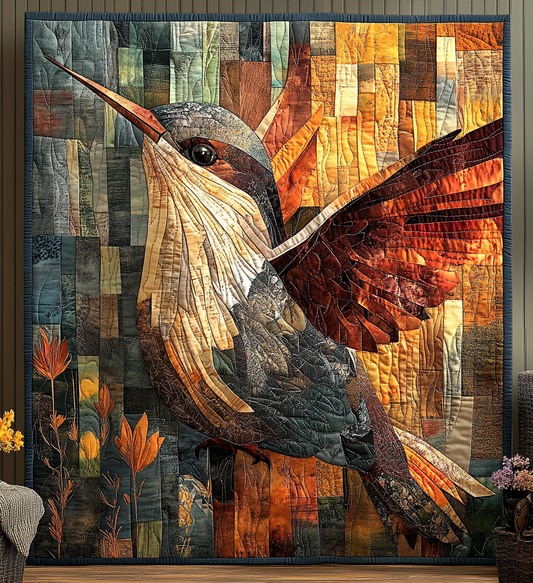 Midnight Hummingbird Quilted Blanket - Throw (55" x 60")