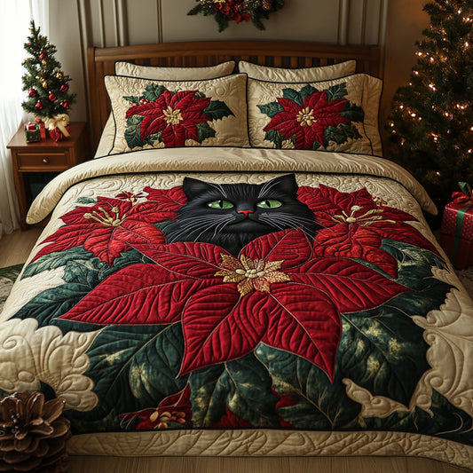 Midnight Poinsettia 3-Piece Quilted Bedding Set - Single (59" x 70")