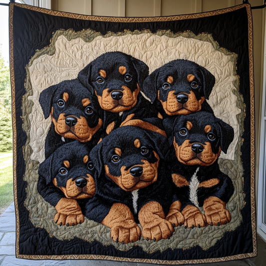 Midnight Rottweiler Quilted Blanket - Throw (55" x 60")