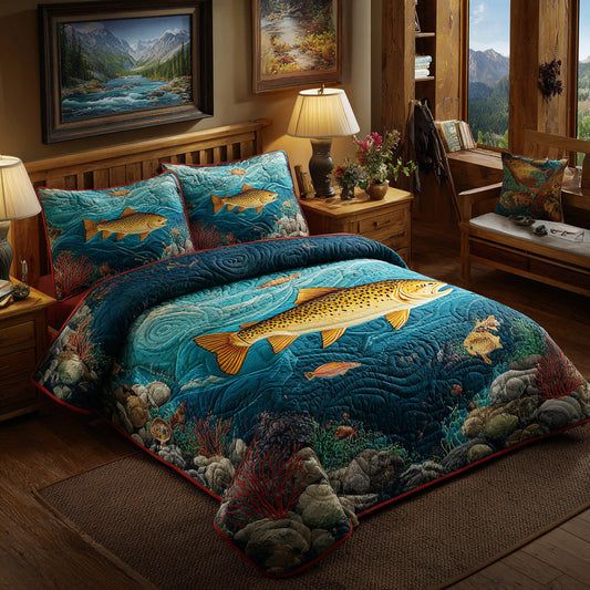 Midnight Trout 3-Piece Quilted Bedding Set - Single (59" x 70")