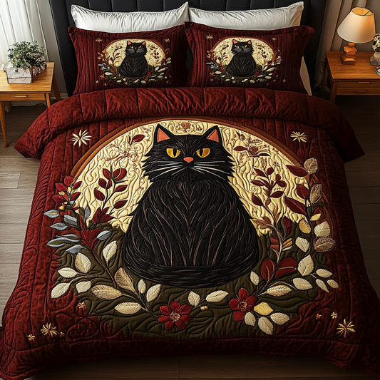 Midnight Whiskers 3-Piece Quilted Bedding Set - Single (59" x 70")