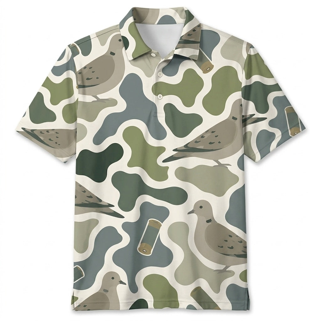 Dove Camouflage Hunting Funny Pattern Men Polo Shirt