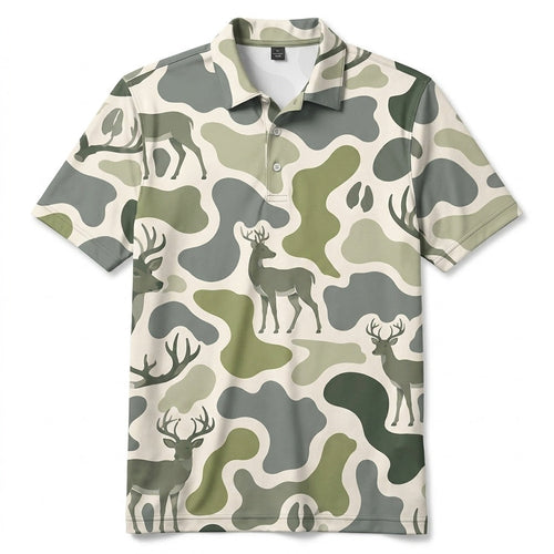 Deer Camouflage Hunting Funny Pattern Men Polo Shirt
