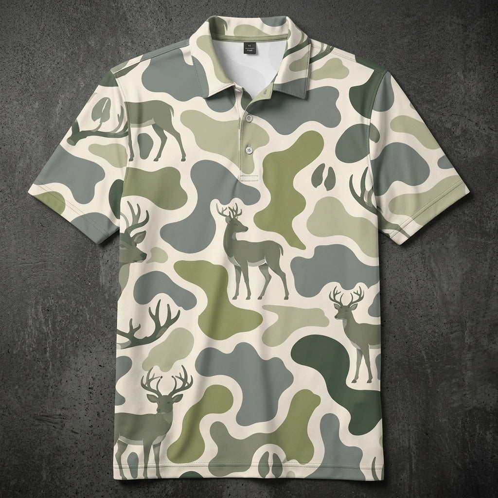 Deer Camouflage Hunting Funny Pattern Men Polo Shirt