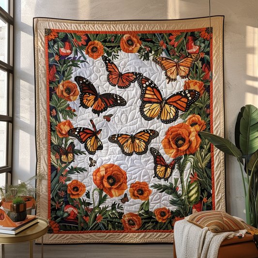 Monarch Butterflies Quilted Blanket - Throw (55" x 60")