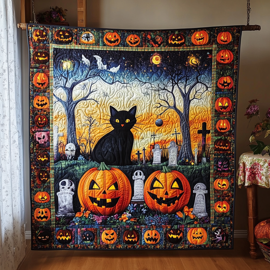 Monster Mash Black Cat Quilted Blanket - Throw (55" x 60")