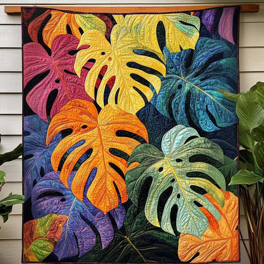Monstera In Color Quilted Blanket - Throw (55" x 60")