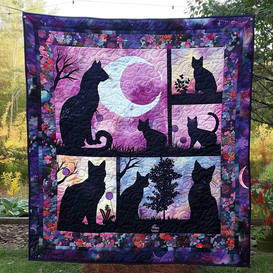 Moonlit Black Cat Family Quilted Blanket - Throw (55" x 60")