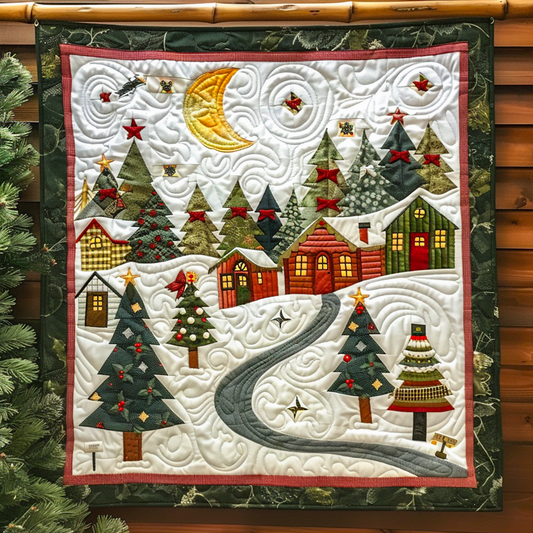 Moonlit Christmas Village Quilted Blanket - Throw (55" x 60")
