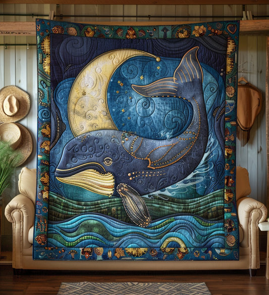 Moonlit Whale Quilted Blanket - Throw (55" x 60")
