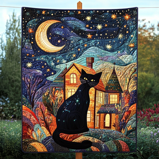 Moonlit Cat Quilted Blanket - Throw (55" x 60")