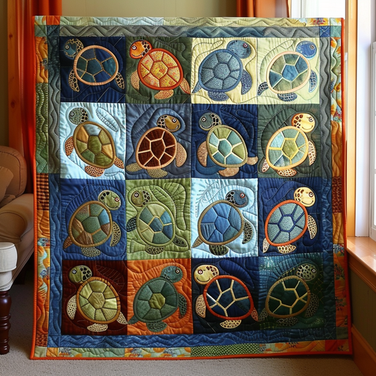 Mosaic Turtle Quilted Blanket - Throw (55" x 60")