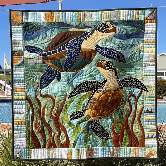Mosaic Turtles Quilted Blanket - Throw (55" x 60")
