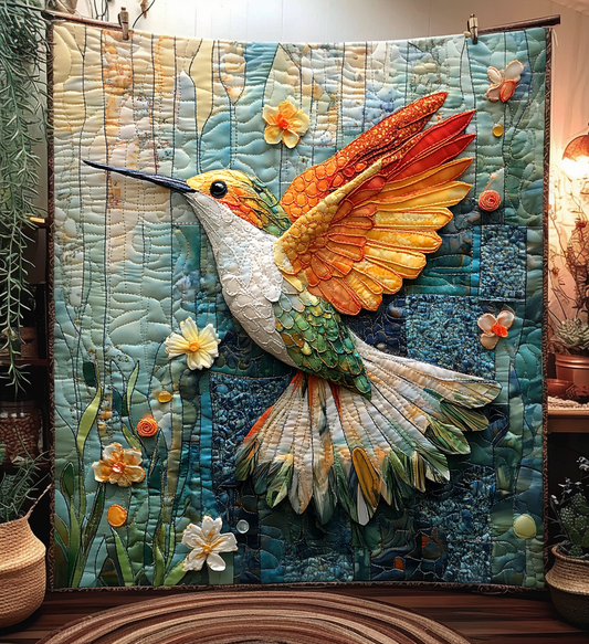 Mosaic Hummingbird Quilted Blanket - Throw (55" x 60")