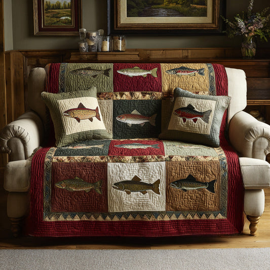 Mountain Trout Scene Quilted Blanket - Baby (30" x 40") - Pack 1