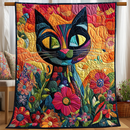 Multicolored Cats Quilted Blanket - Throw (55" x 60")