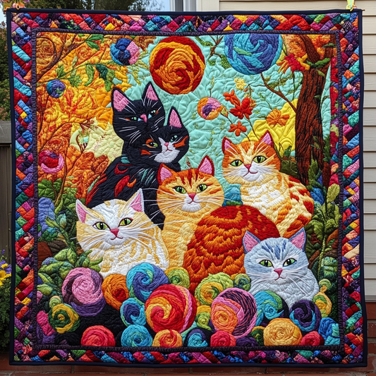 Multicolored Cats Quilted Blanket - Throw (55" x 60")