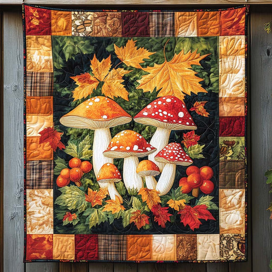 Mushroom Magic In Fall Quilted Blanket - Throw (55" x 60")