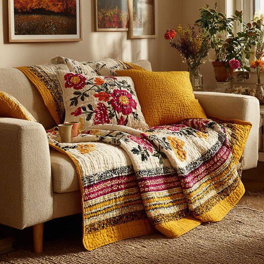 Mustard Folk Bloom Quilted Blanket - Baby (30" x 40") - Pack 1
