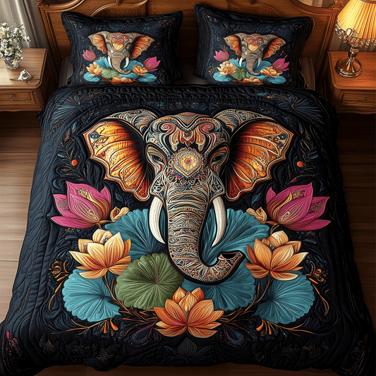 Mystic Lotus Elephant 3-Piece Quilted Bedding Set - Single (59" x 70")