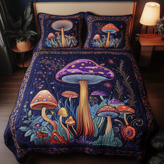 Mystic Mushroom Garden 3-Piece Quilted Bedding Set - Single (59" x 70")